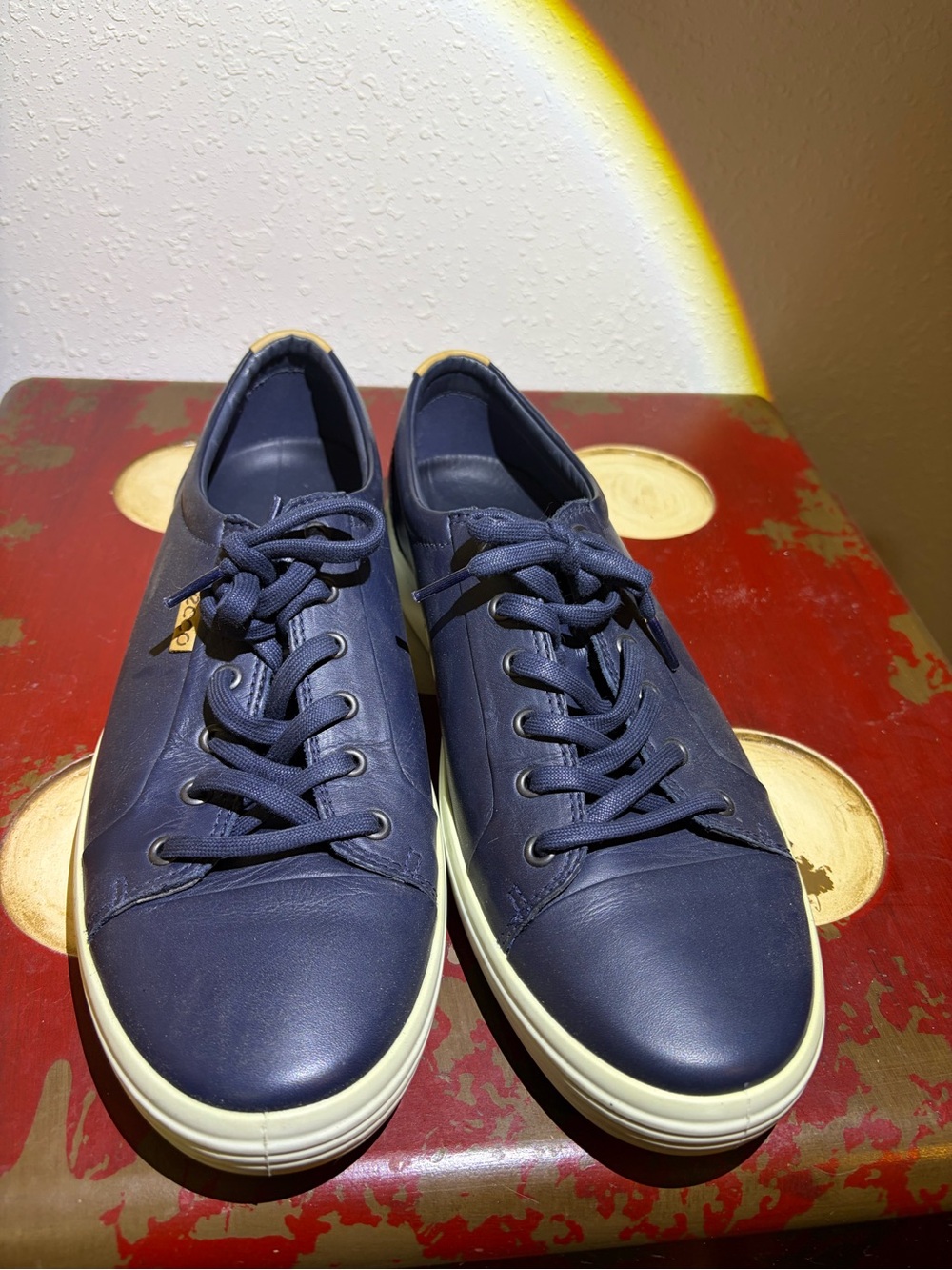 Men's Ecco Brand / Soft 7 - Navy Low-Top Leather Sneakers with White Sole
